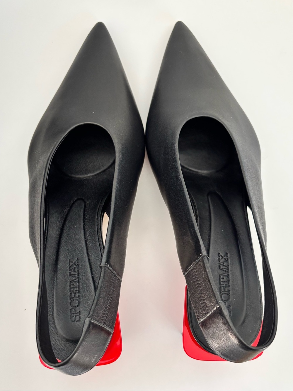 Max Mara SPORTMAX - Gabon Black Slingback Pointed-Toe & Red Heel - size 9 (39)